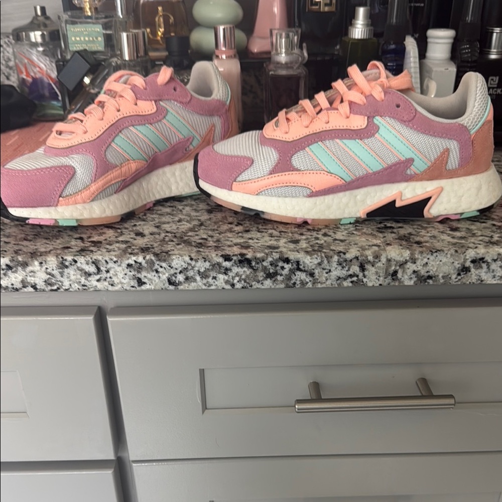 Adidas Pink and Green Sneakers Retro-Inspired Design